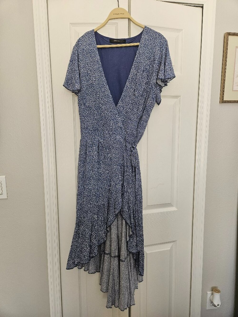 Blue Dotted High-Low Wrap Dress
